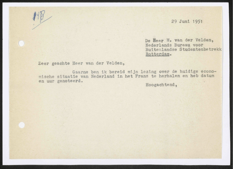Letter to M. van der Velden