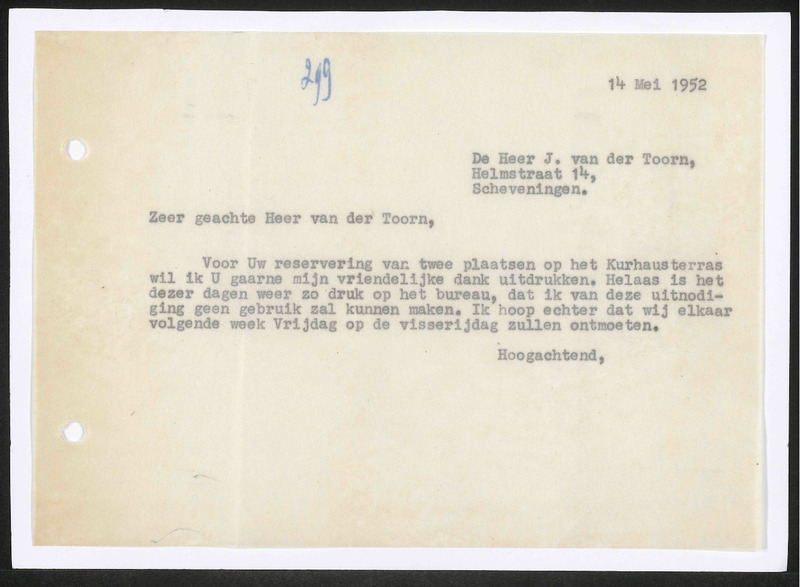 Letter to J. van der Toorn