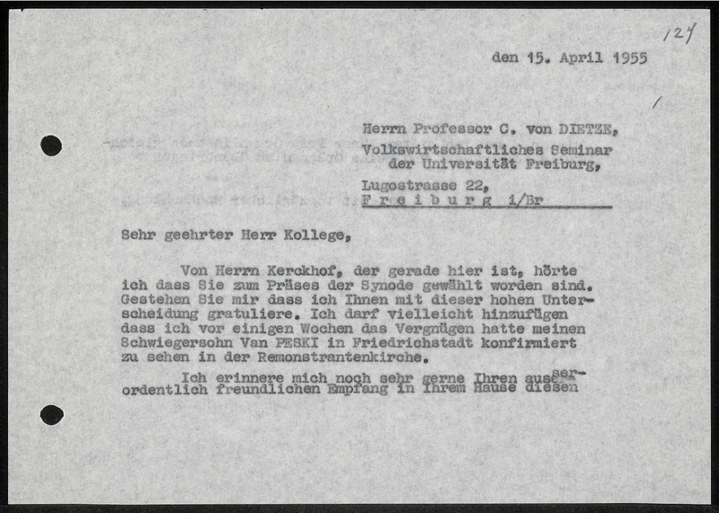 Letter to C. von Dietze