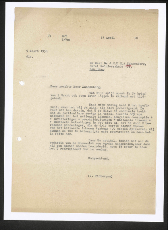 Letter to J.M.E.M.A. Zonnenberg
