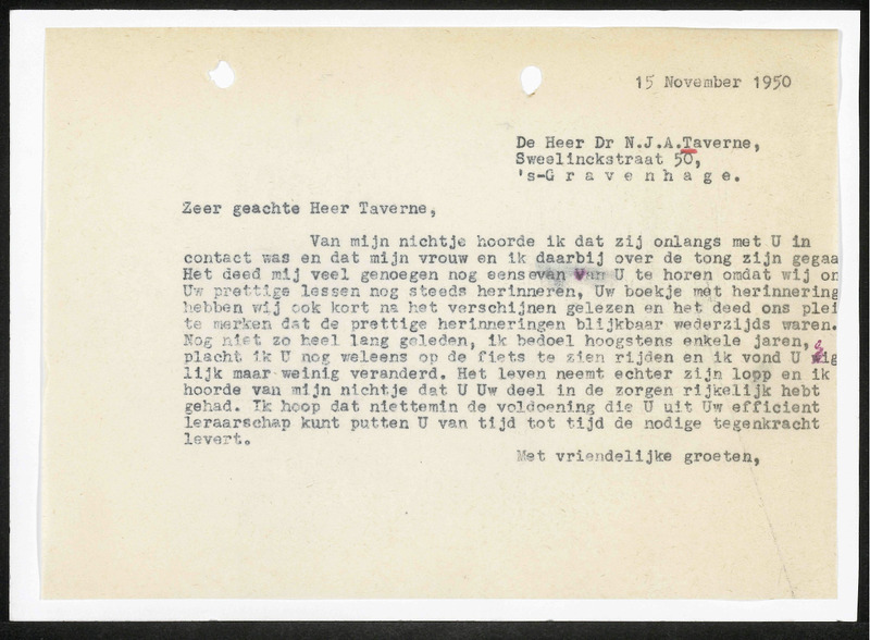 Letter to N.J.A. Taverne