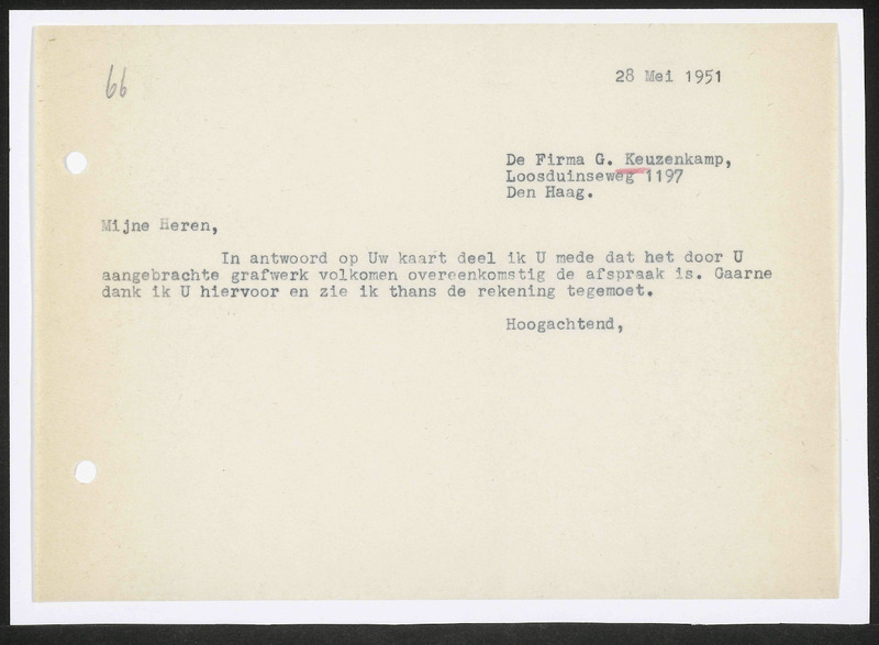 Letter to Firma G. Keuzenkamp
