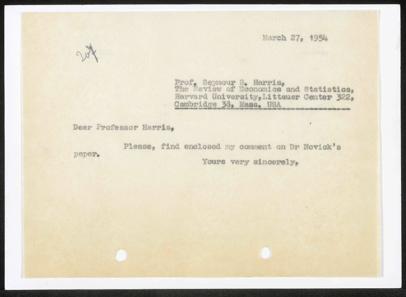 Letter to S.E. Harris