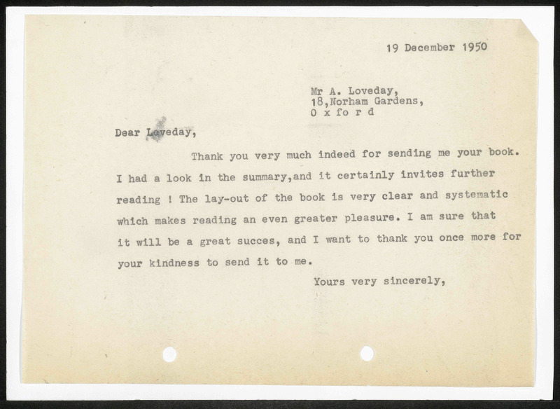 Letter to A. Loveday