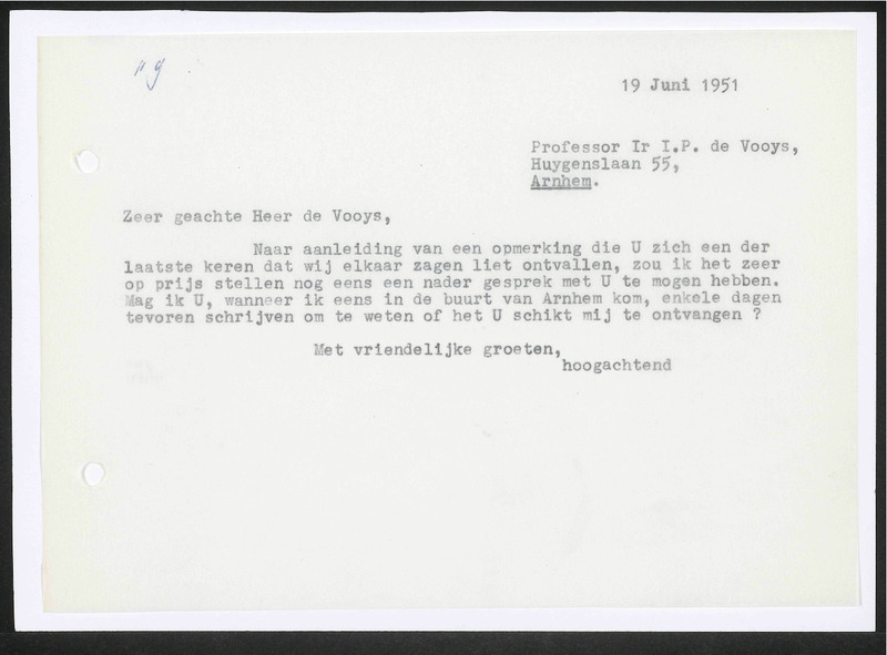 Letter to I.P. de Vooys