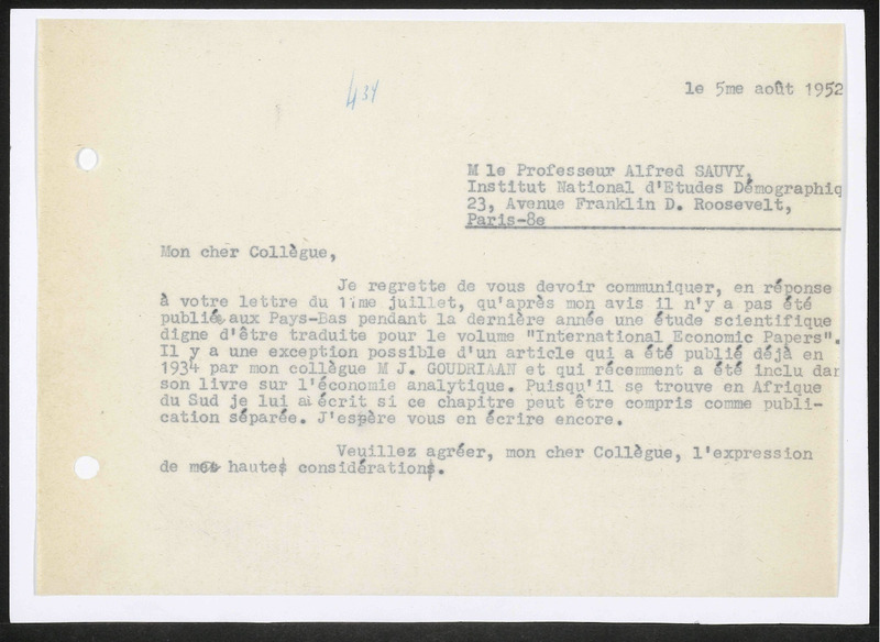 Letter to A. Sauvy