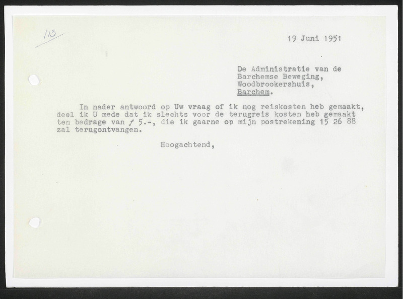 Letter to Barchemse Beweging, Woodbrookershuis