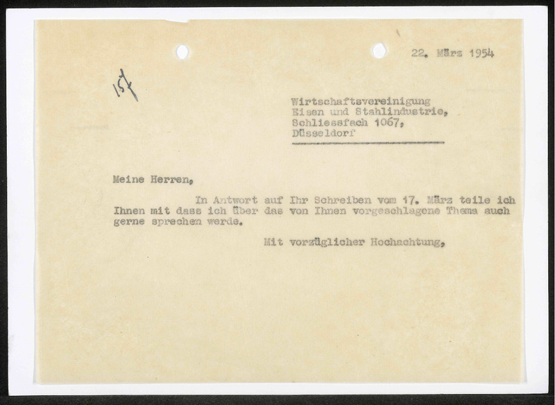 Letter to Wirtschaftsvereinigung Eisen- und Stahlindustrie