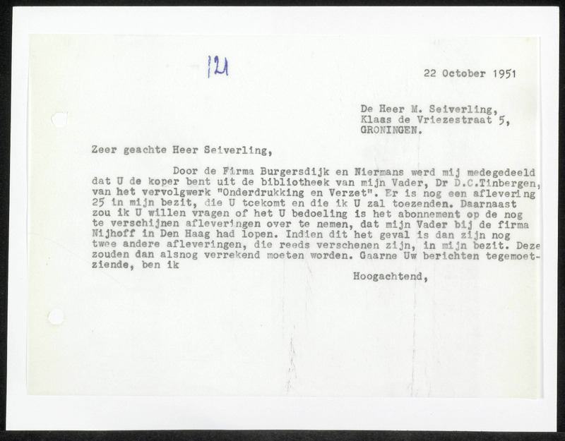 Letter to M. Seiverling