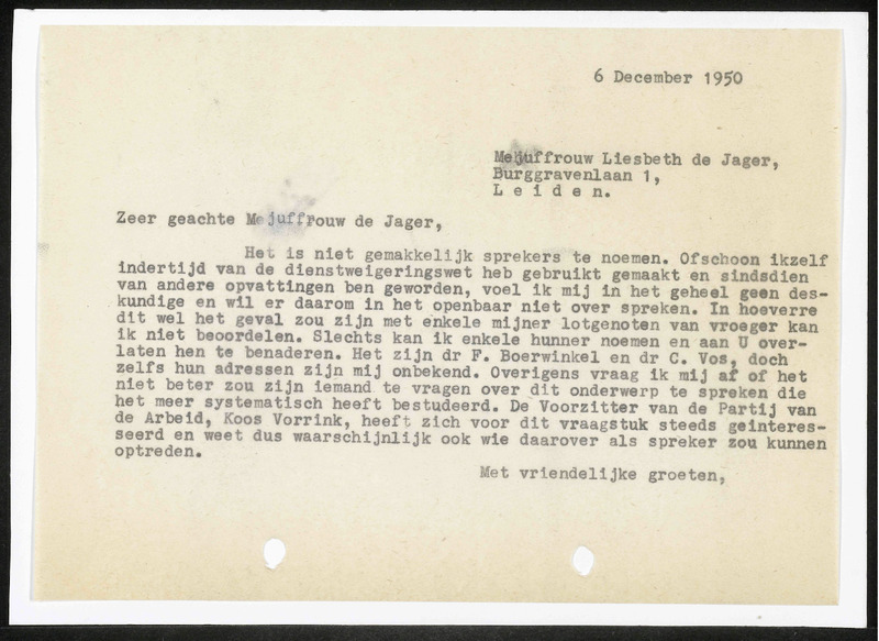 Letter to L. de Jager