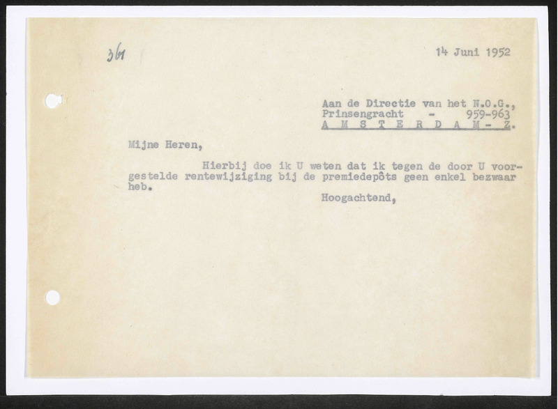 Letter to Levensverzekering-Maatschappij N.O.G.