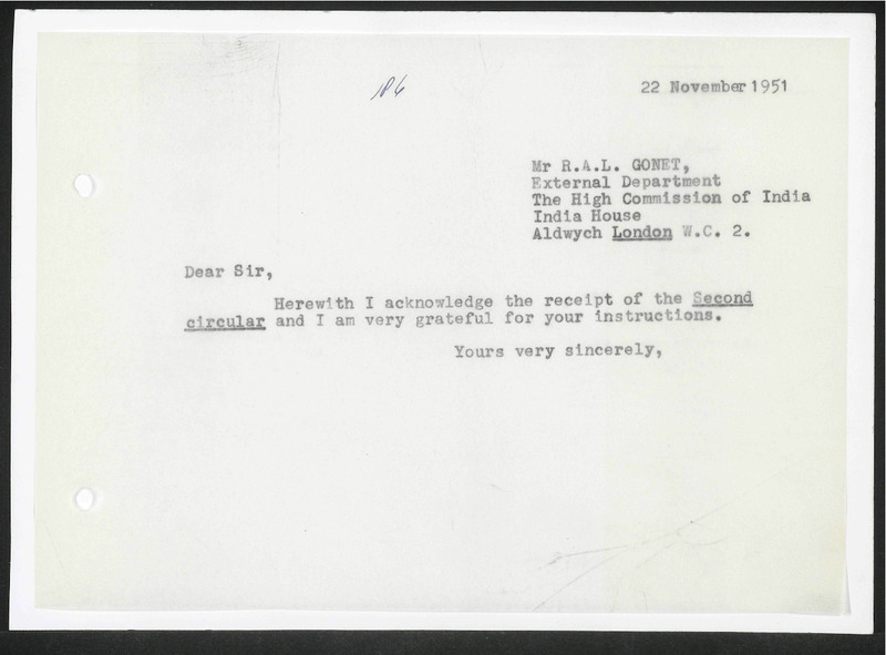Letter to R.A.L. Gonet