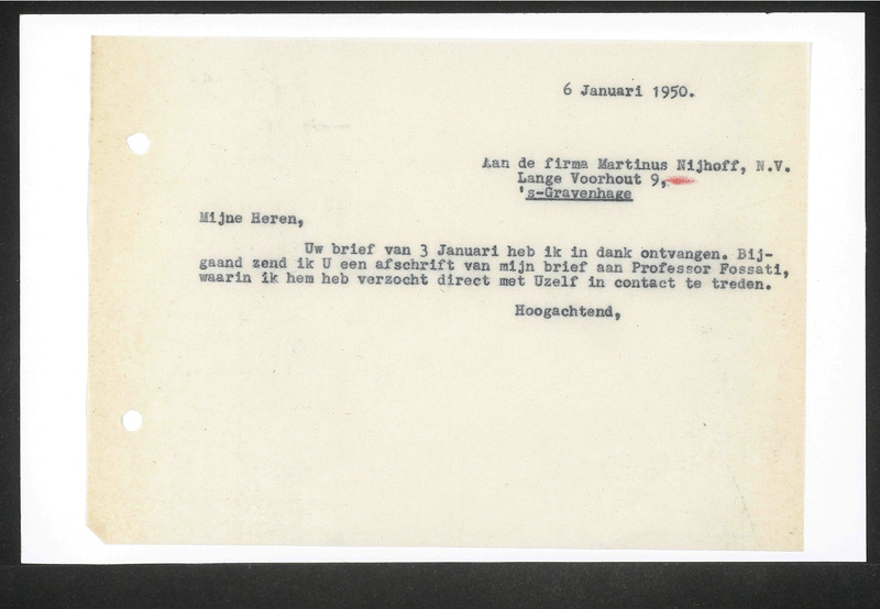 Letter to N.V. Martinus Nijhoff's Boekhandel en Uitgeversmaatschappij