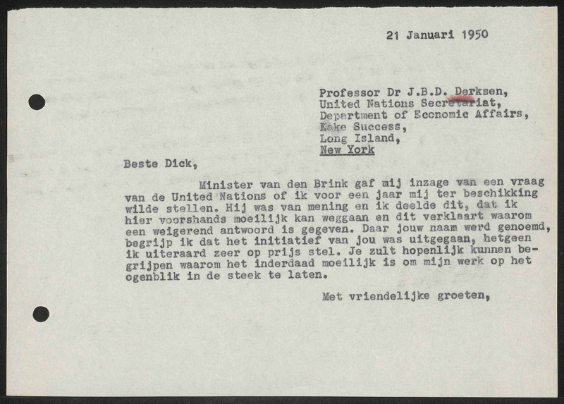 Letter to J.B.D. Derksen