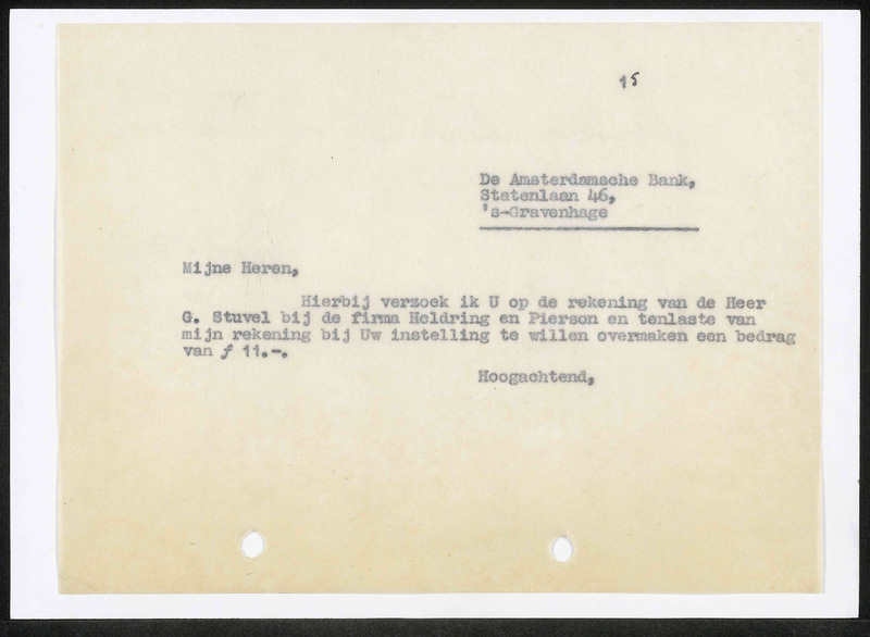 Letter to De Amsterdamsche Bank