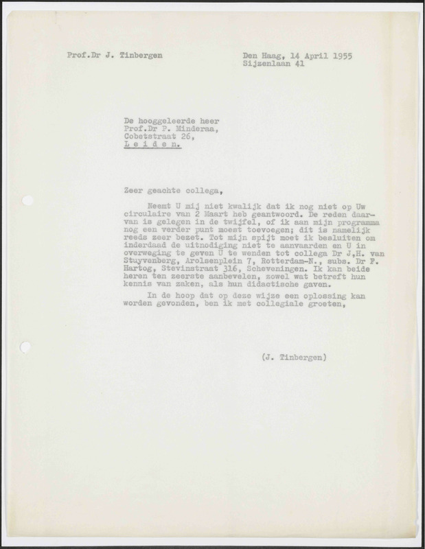Letter to P. Minderaa