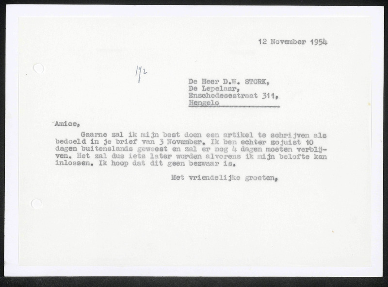 Letter to D.W. Stork
