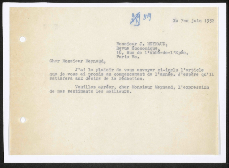 Letter to J. Meynaud