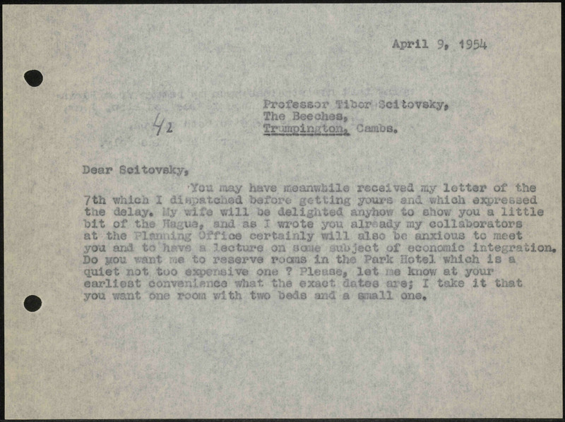 Letter to Tibor Scitovsky