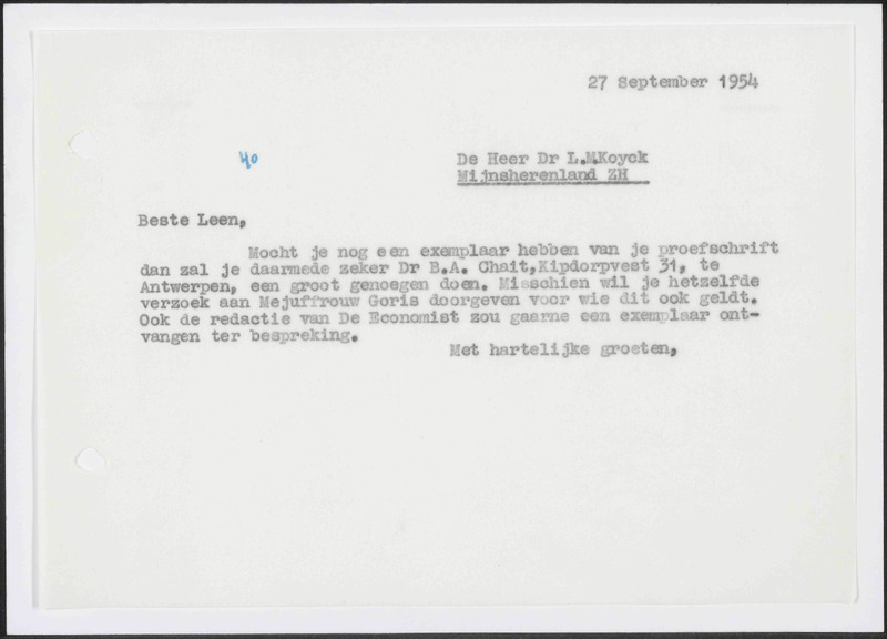 Letter to L.M. Koyck