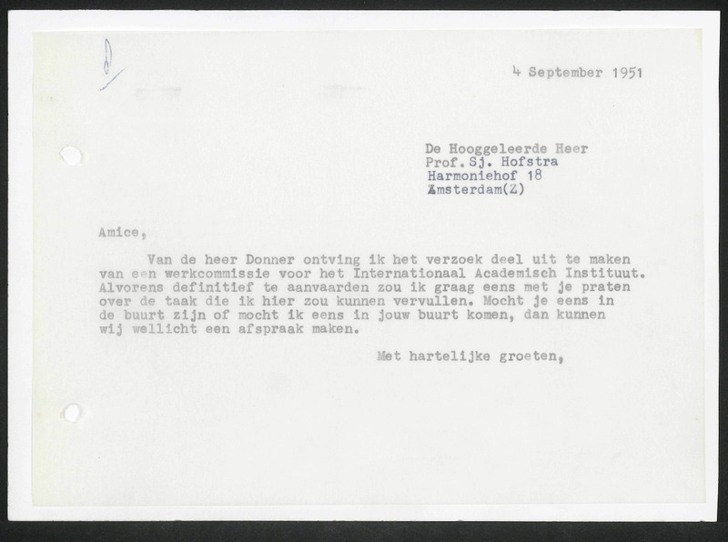 Letter to Sj. Hofstra