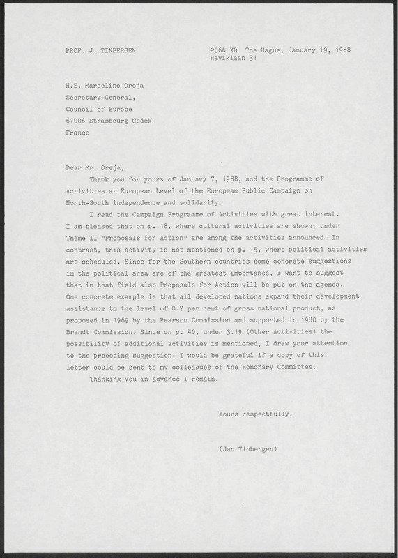 Letter to Marcelino Oreja