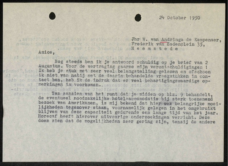 Letter to W. van Andringa de Kempenaer