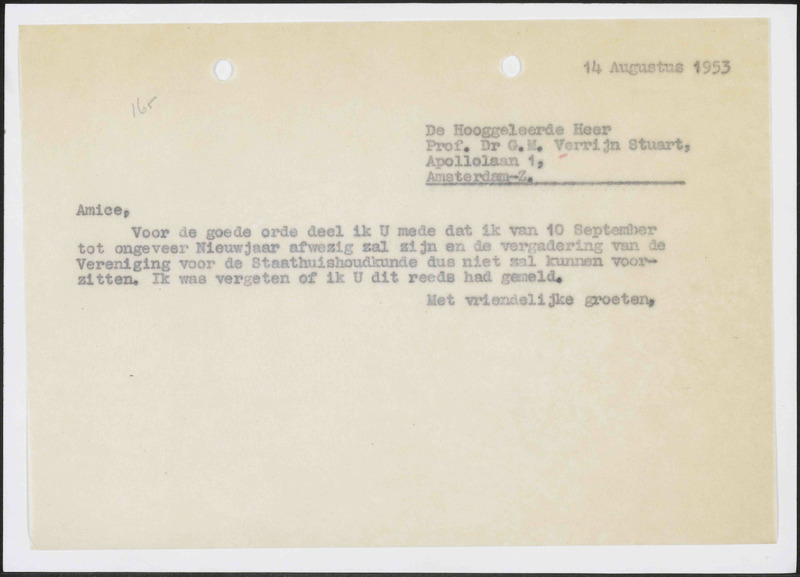 Letter to G.M. Verrijn Stuart