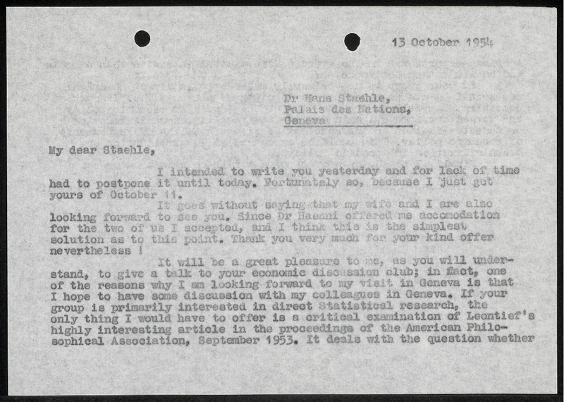 Letter to H. Staehle