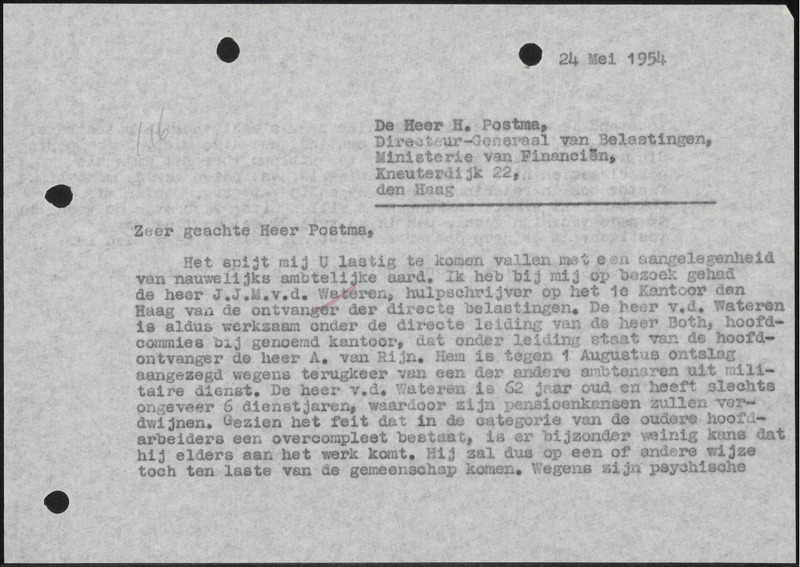 Letter to H. Postma