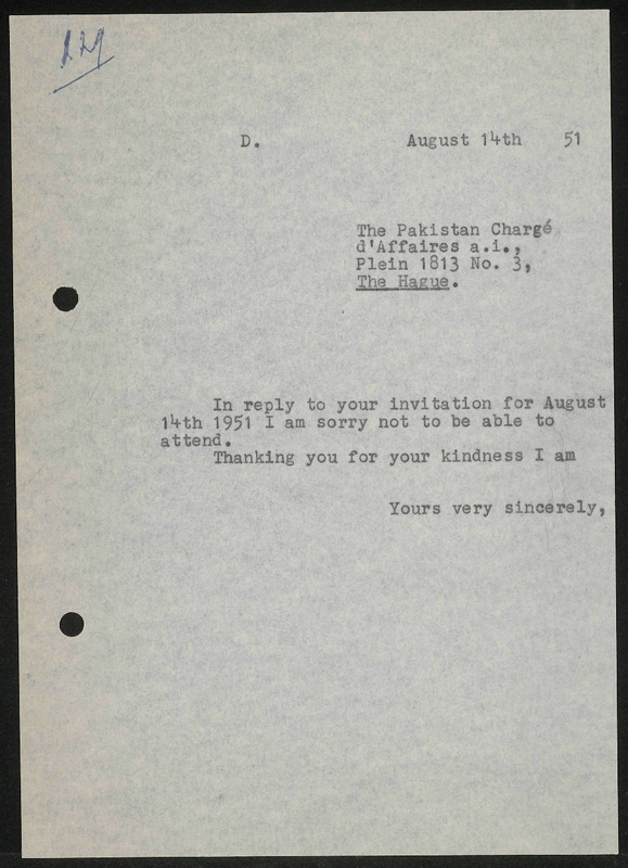 Letter to Embassey of Pakistan, The Hague