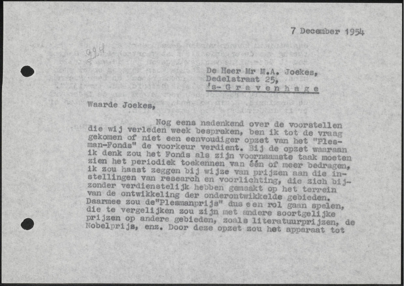 Letter to A.M. Joekes
