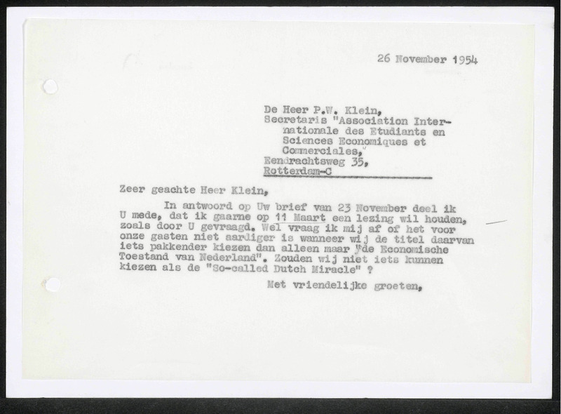 Letter to P.W. Klein