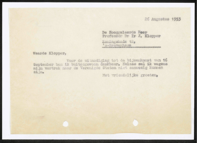 Letter to J. Klopper
