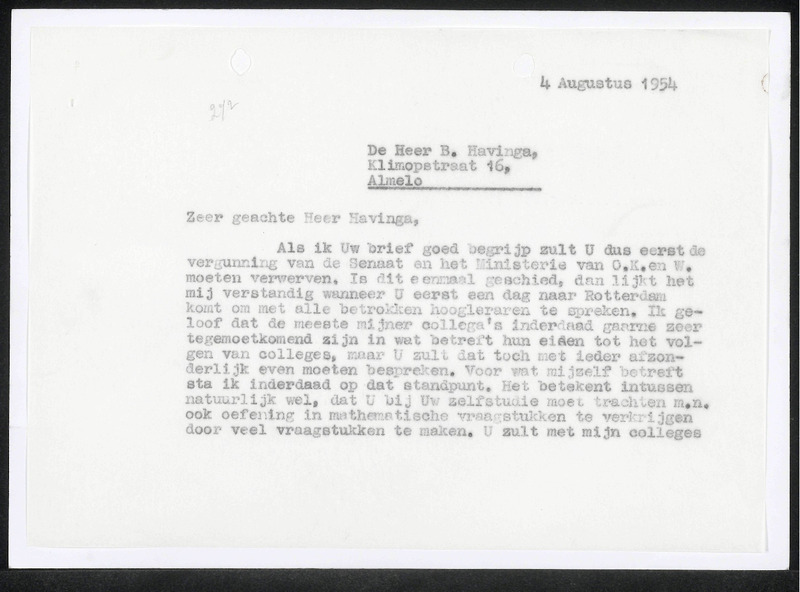 Letter to B. Havinga