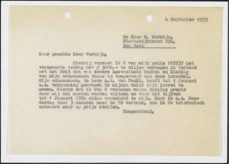Letter to H. Wertwijn