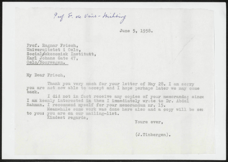 Letter to R. Frisch