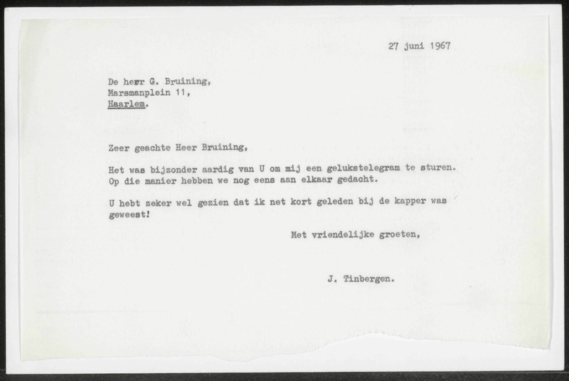 Letter to G. Bruining