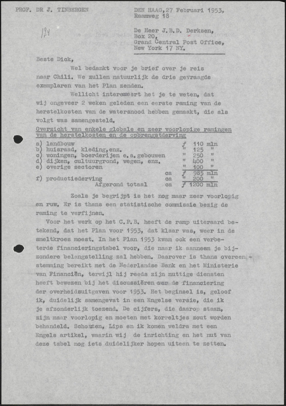 Letter to J.B.D. Derksen