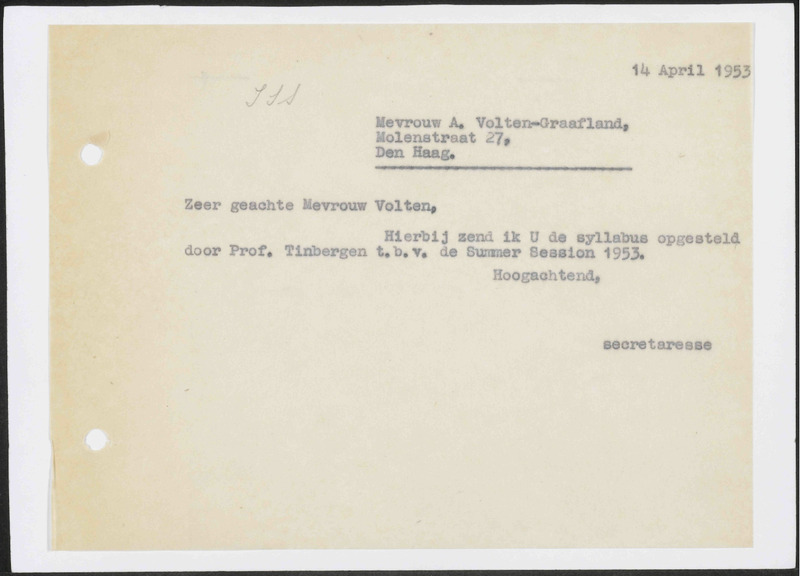 Letter to A.F.P. Volten-Graafland
