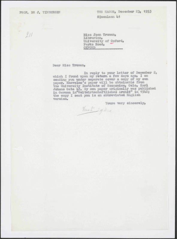 Letter to J. Truman