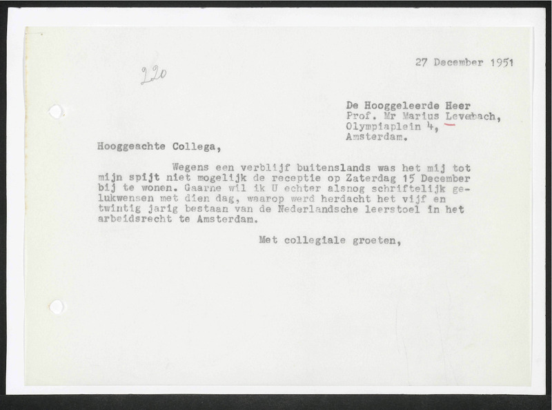 Letter to M.G. Levenbach