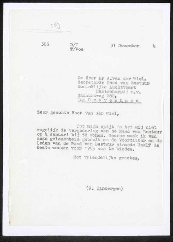 Letter to J. van der Wiel