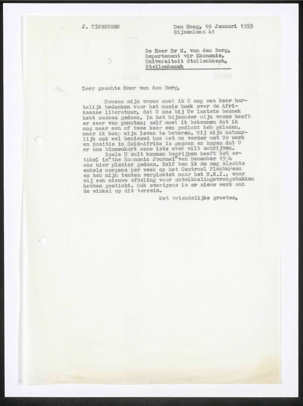 Letter to M. van den Berg