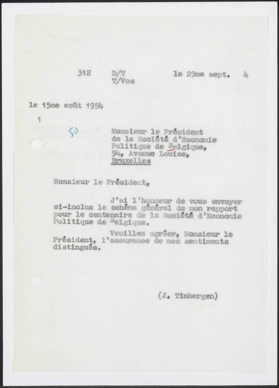 Letter to Societe d'Économie Politique de Belgique