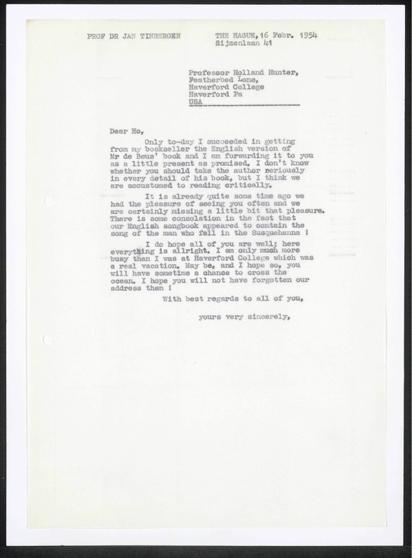 Letter to Holland Hunter