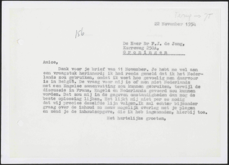 Letter to F.J. de Jong