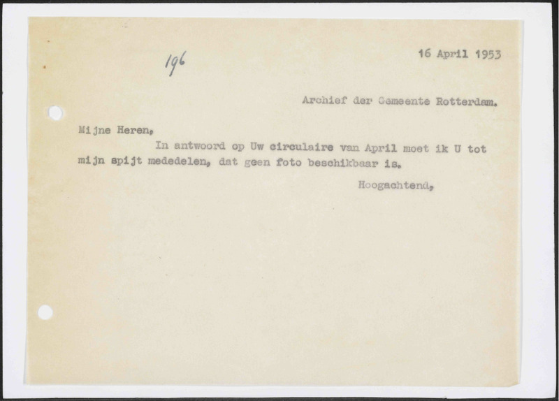 Letter to Archief der Gemeente Rotterdam