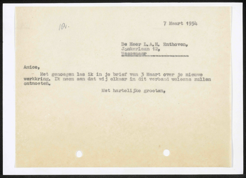 Letter to L.A.H. Enthoven
