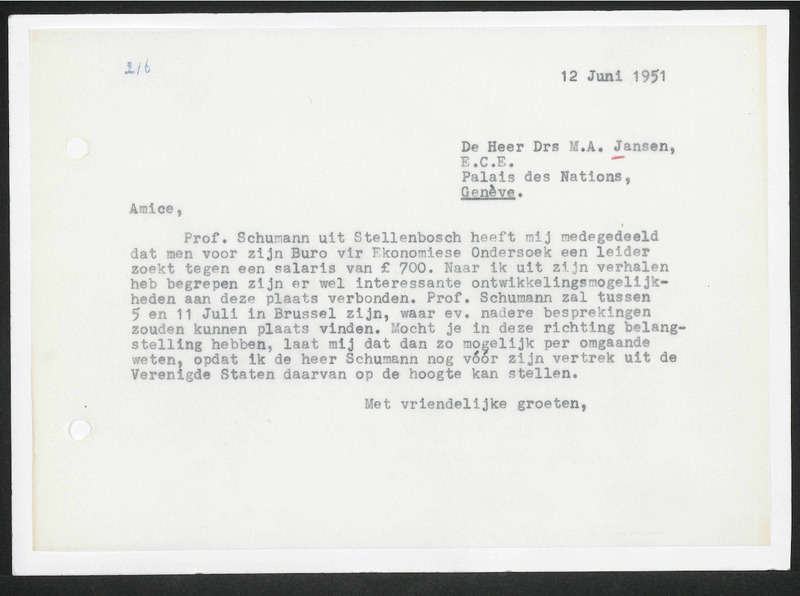 Letter to M.A. Jansen